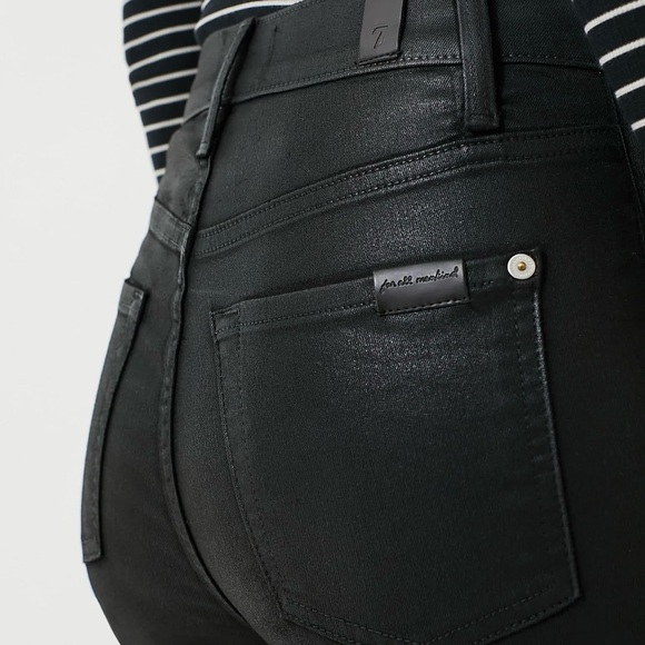 NWT 7 For All Mankind High Waist Ankle Skinny in Black Coated Stretch Jeans 27 - Picture 3 of 10